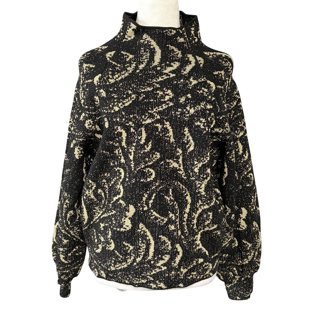 By Anthropologie Sweater Womens M Black Metallic Floral Mock Neck Knit Pullover